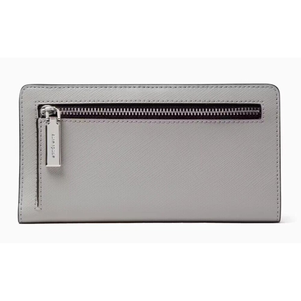 Kate Spade Staci Colorblock Wallet Slim Bifold Nimbus Gray White Wallet Grey New - Picture 2 of 6